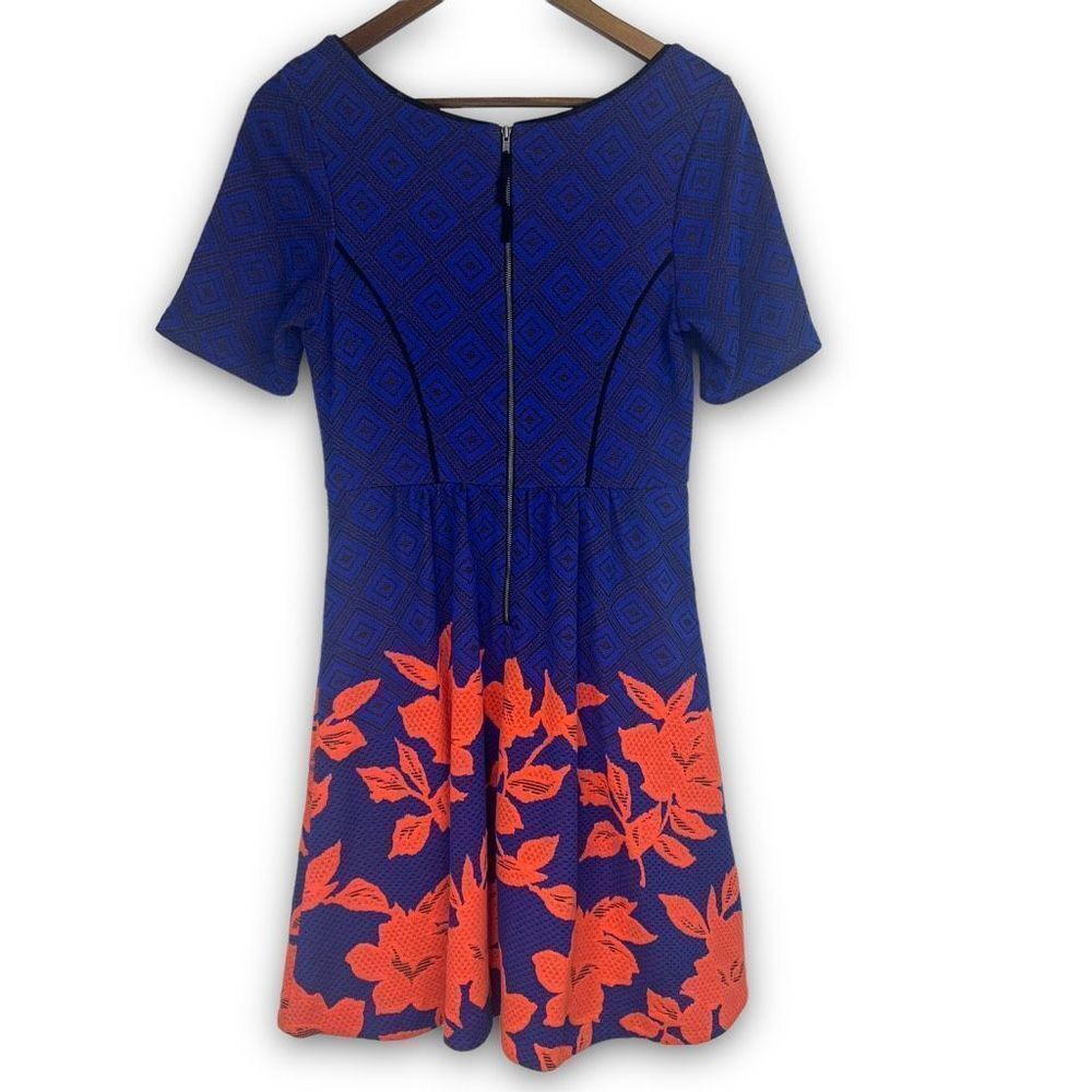 HD In Paris Blue Coral Blushed Blooms Jacquard Fit And Flare Dress Small - Picture 2 of 16